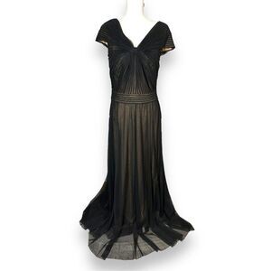 Tadashi Shoji Cap Sleeve Gown Nude with black Overlay 10